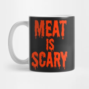 MEAT IS SCARY - Vegan Halloween Costume - Orange on Black Mug